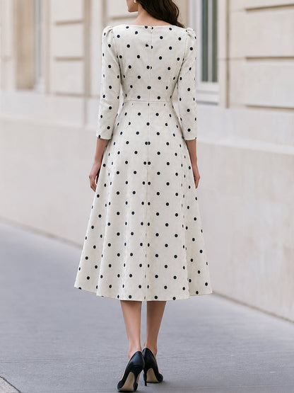 Polka Dot Velvet Fit‑and‑Flare Midi Dress