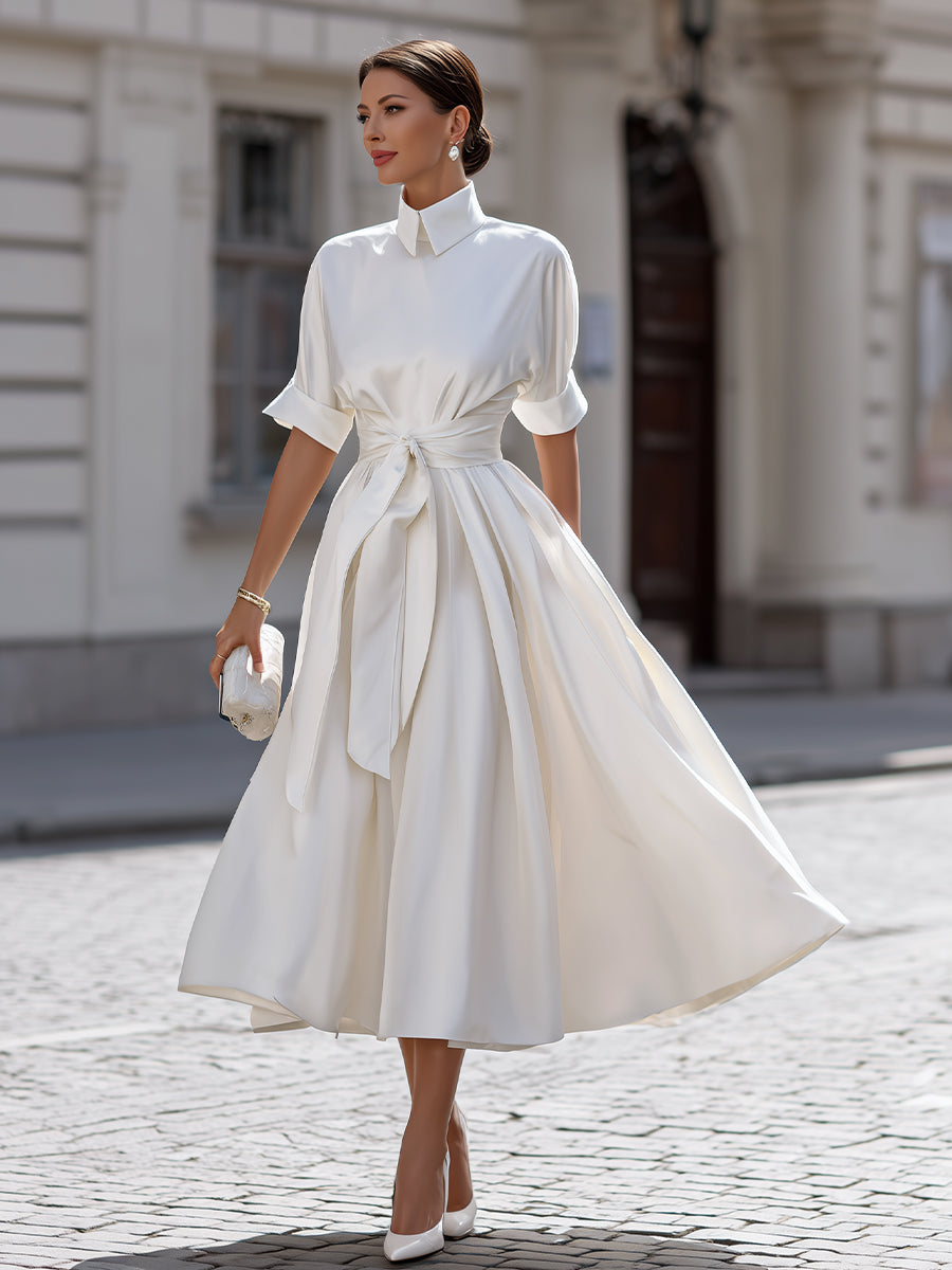 Belted Shirt-Style Midi Dress