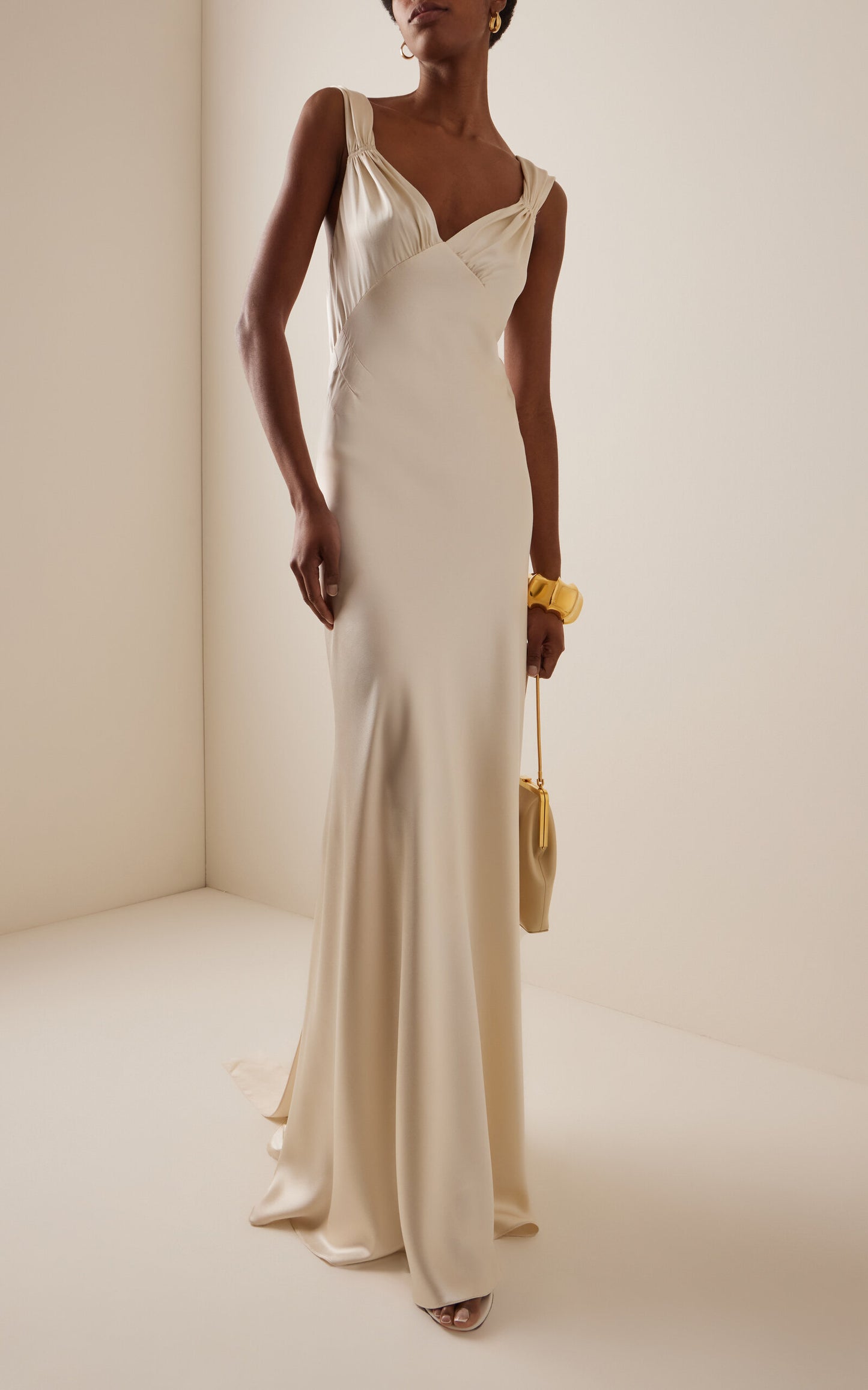 Draped Crepe-Satin Gown