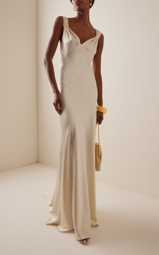 Draped Crepe-Satin Gown