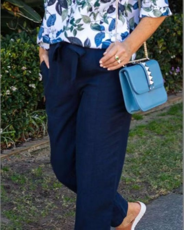 Printed round-Neck Shirt Navy Blue Trousers Suit