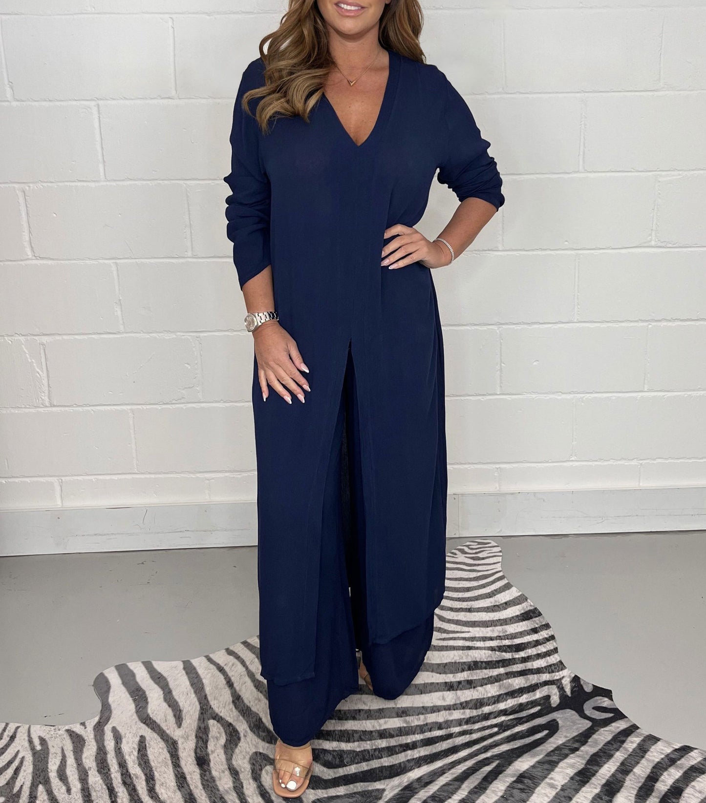 Plus Size New Split Long Top and Trousers Two-Piece Suit