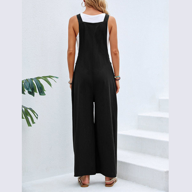 Women's Solid Color Casual Suspender Trousers Women