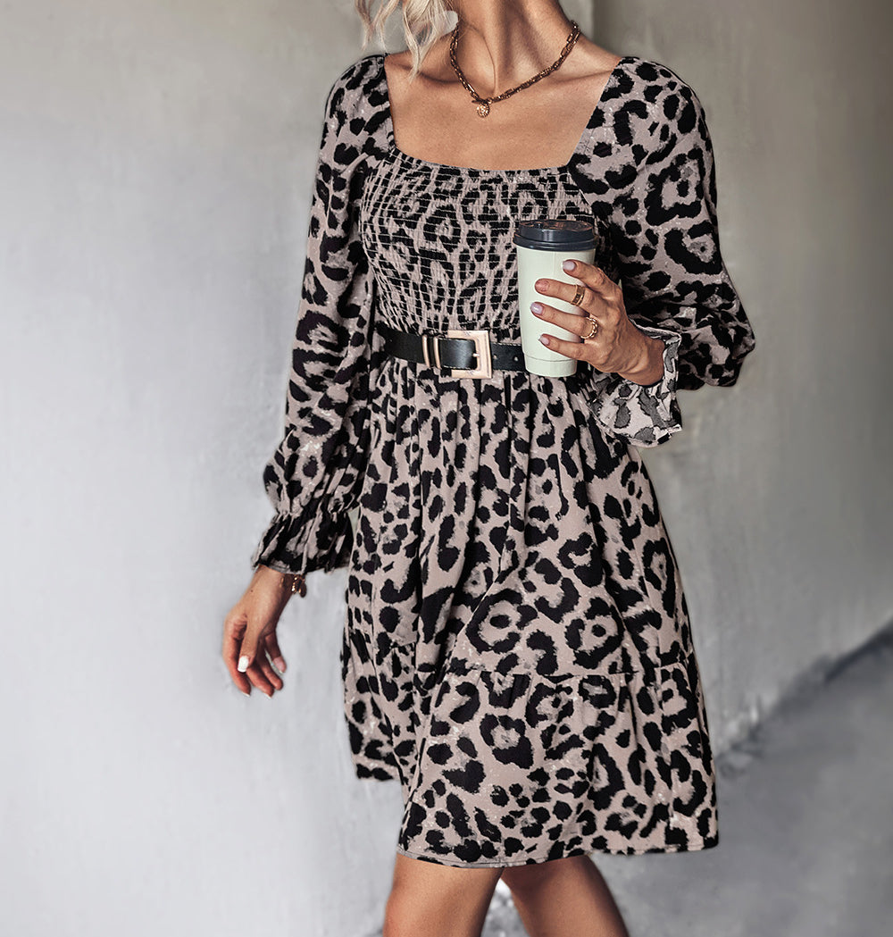 Leopard Print Long Sleeve Dress