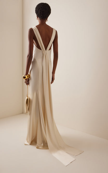 Draped Crepe-Satin Gown