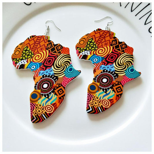 Patterned Geometric Round Wooden Earrings