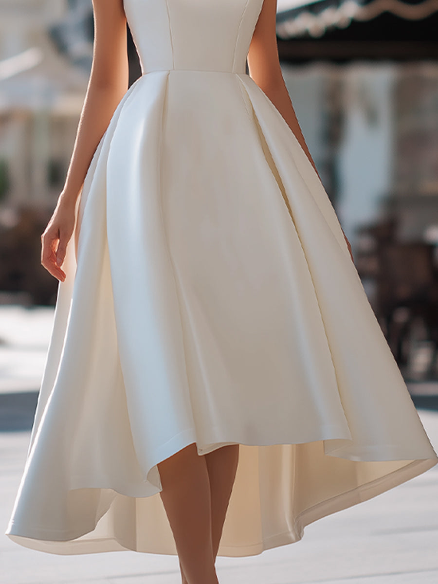 Vintage-Inspired Satin High-Low A-Line Party Dress
