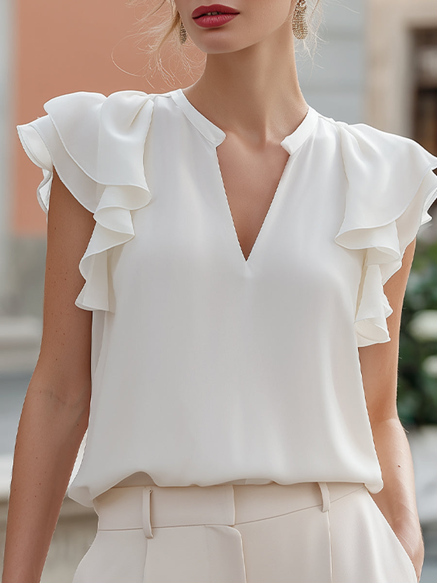 Ruffled Sleeve V-Neck Blouse
