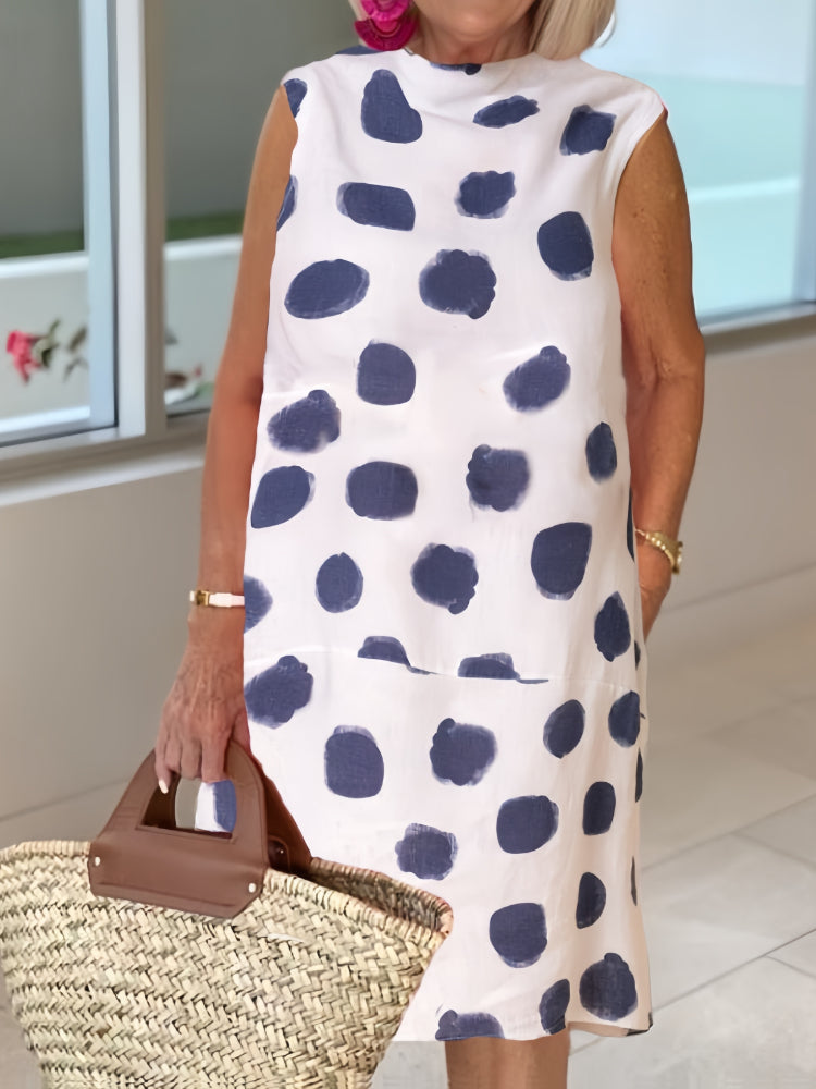 Half Turtleneck Polka Dot Sleeveless Tunic Dress