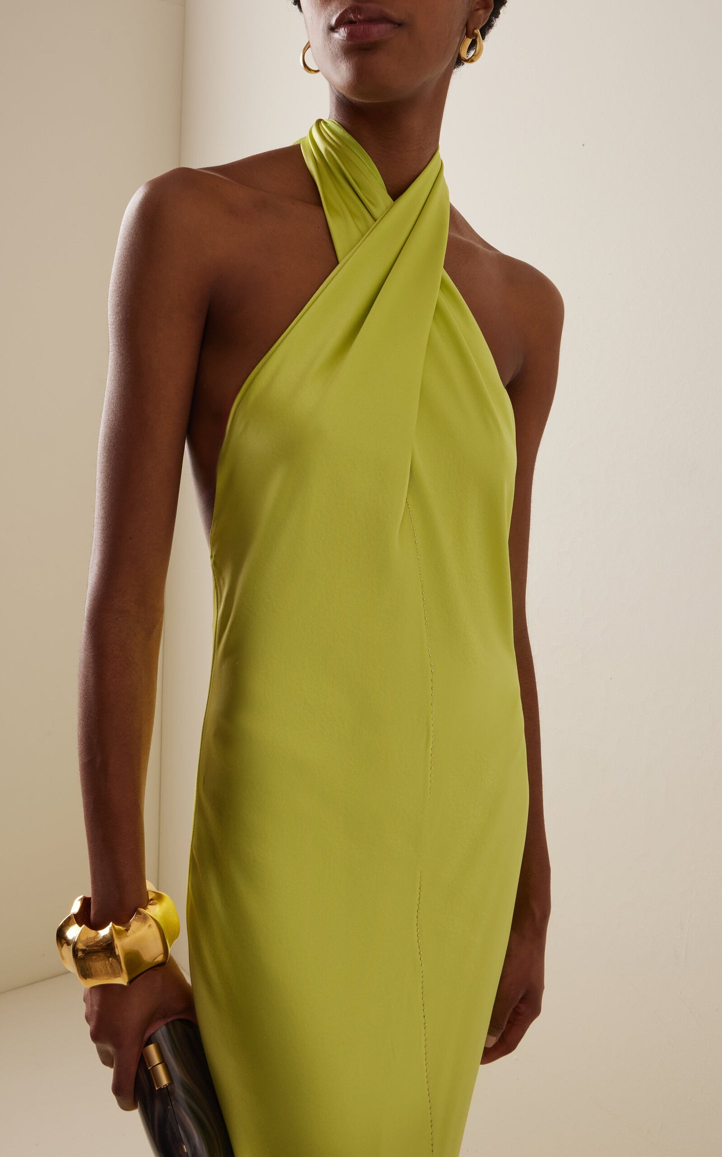 Olivia Cross-Halter Satin Maxi Dress