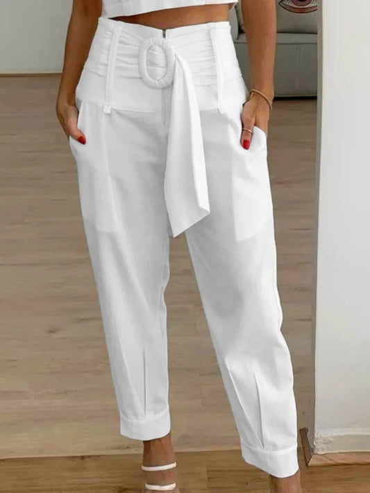 Spring and Summer New Casual Pocket Belt Long Pants Suit Pants