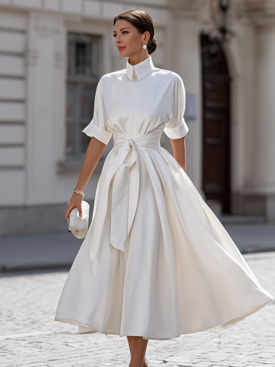 Belted Shirt-Style Midi Dress