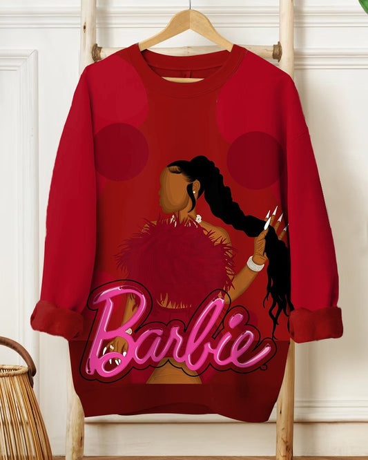 Barbie Girl Wearing A Feather Dress Long Sleeve Sweatshirt