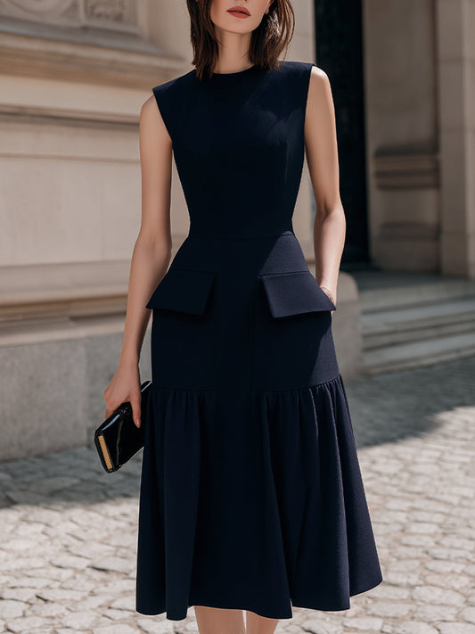 Structured Sleeveless Midi Dress With Flared Hem