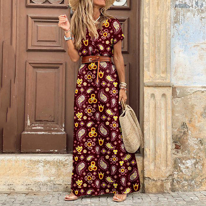 Fashion Bohemian Style V-neck Floral Boho Dress