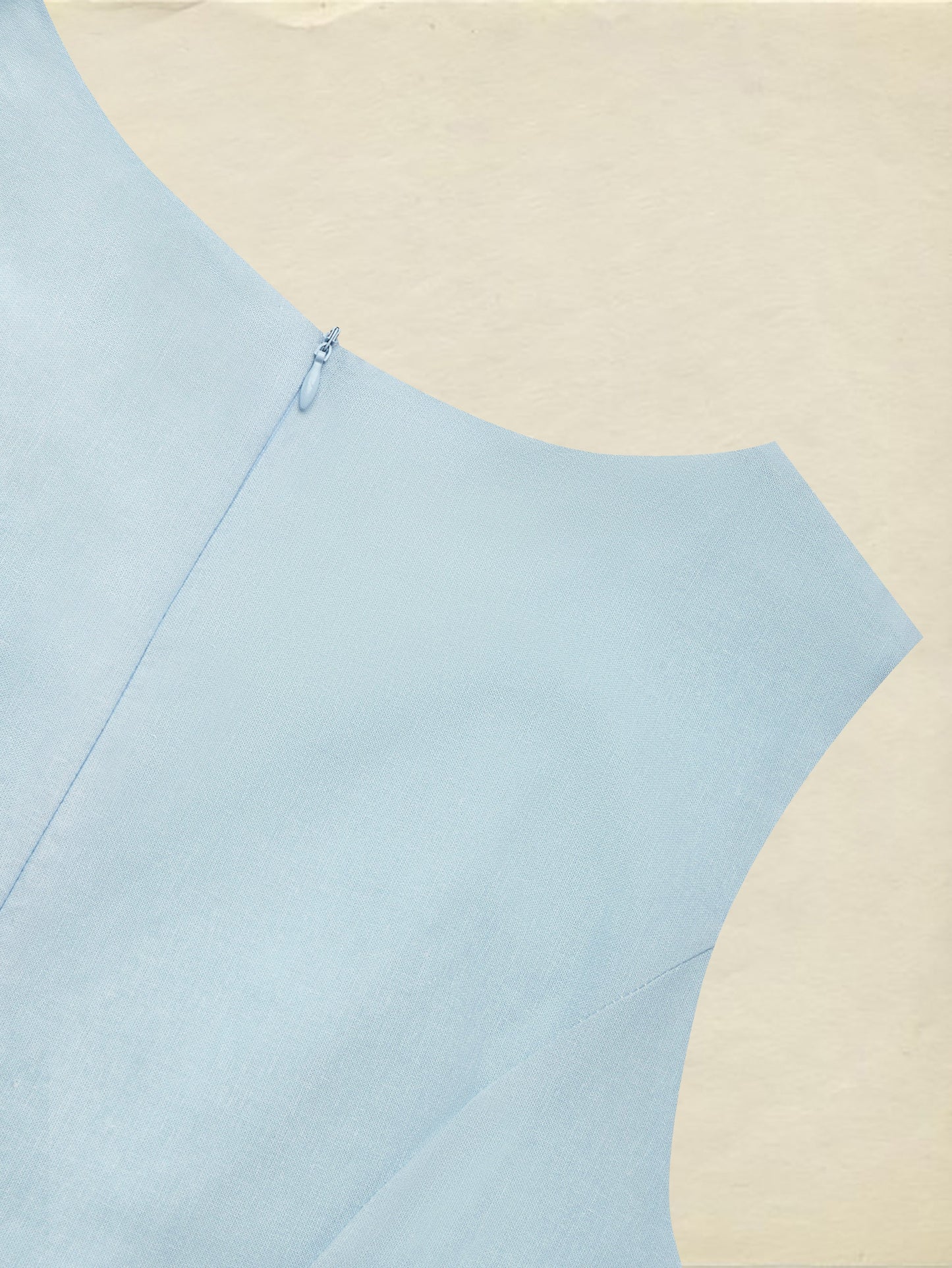 Maxi Linen Dress , Sleeveless, Round Neck, Floral, Button Design, French Vintage, Sky Blue