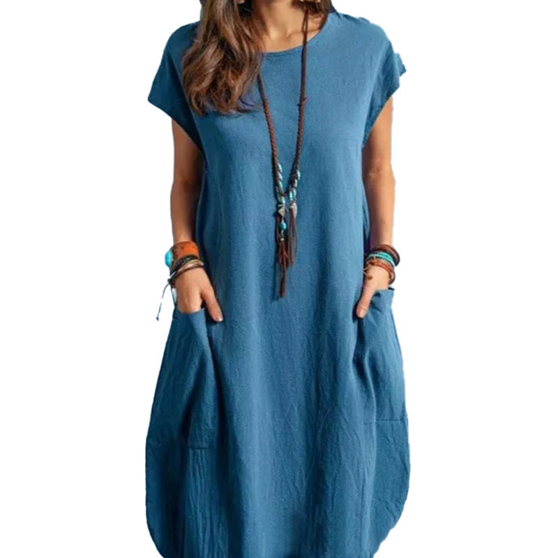 Cotton Solid Color Pocket Midi Dress