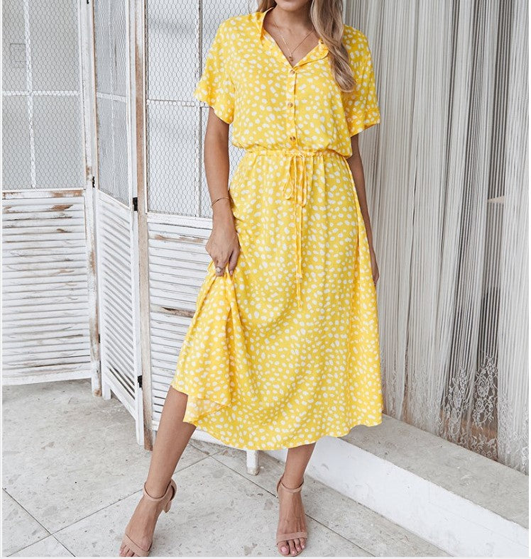 Polka Dot Print Short Sleeve Dress