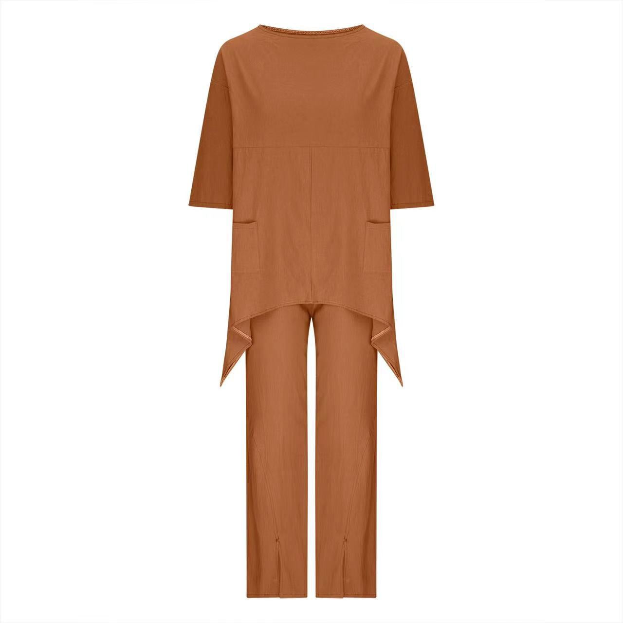 Spring and Autumn Long Sleeve Round Neck Top + Pants Two-Piece Set