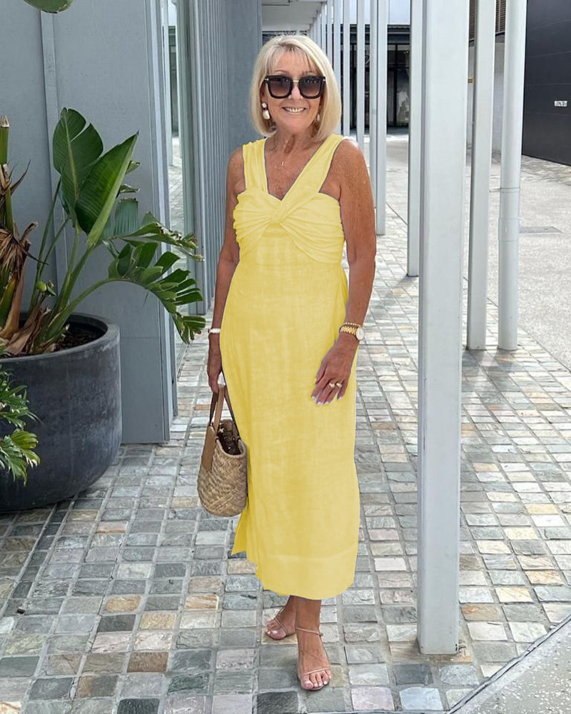 Plus Size YELLOW DRESS Linen Sleeveless Plus Size Dress