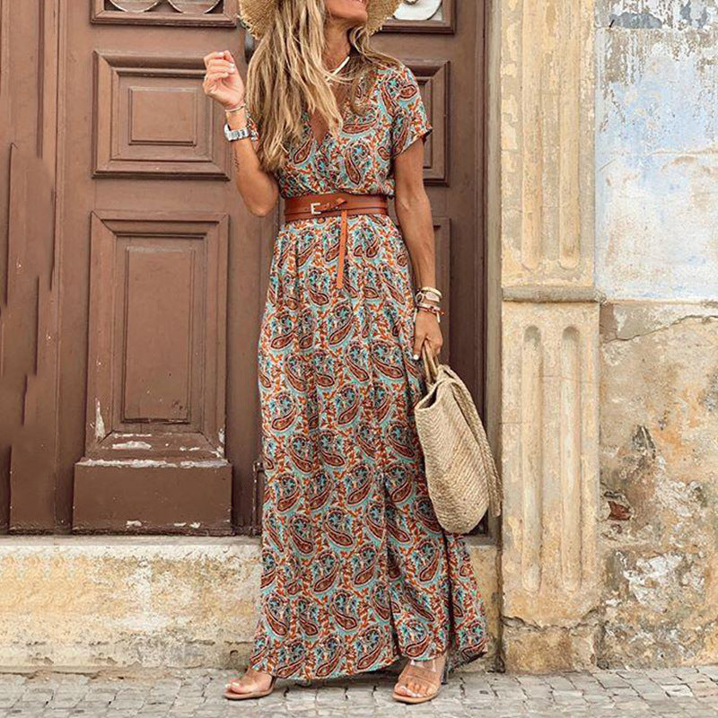 Fashion Bohemian Style V-neck Floral Boho Dress