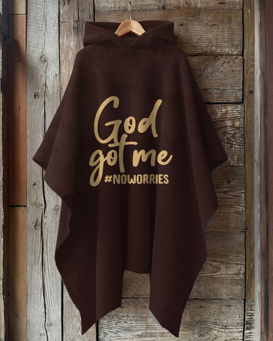 Letter God Got Me Hooded Warm Shawl Cape