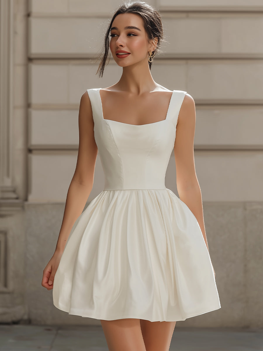 Elegant  Square-Neck Fit-and-Flare Mini Dress