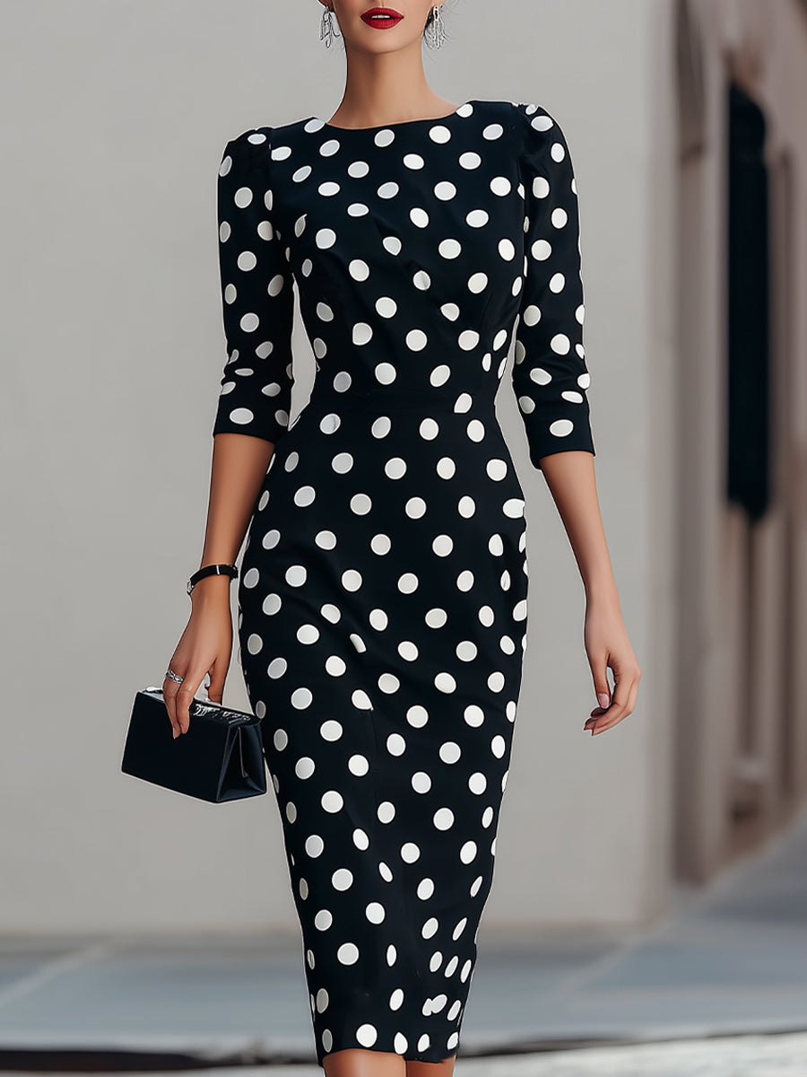 Black & White Polka Dot Midi Sheath Dress – KSXTXX