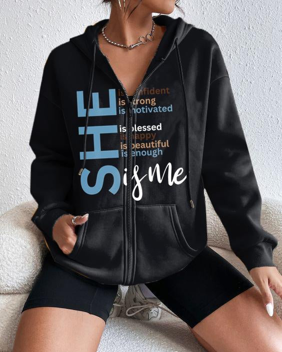 She Is Me Women Zip Hood Long Sleeves Hoodie