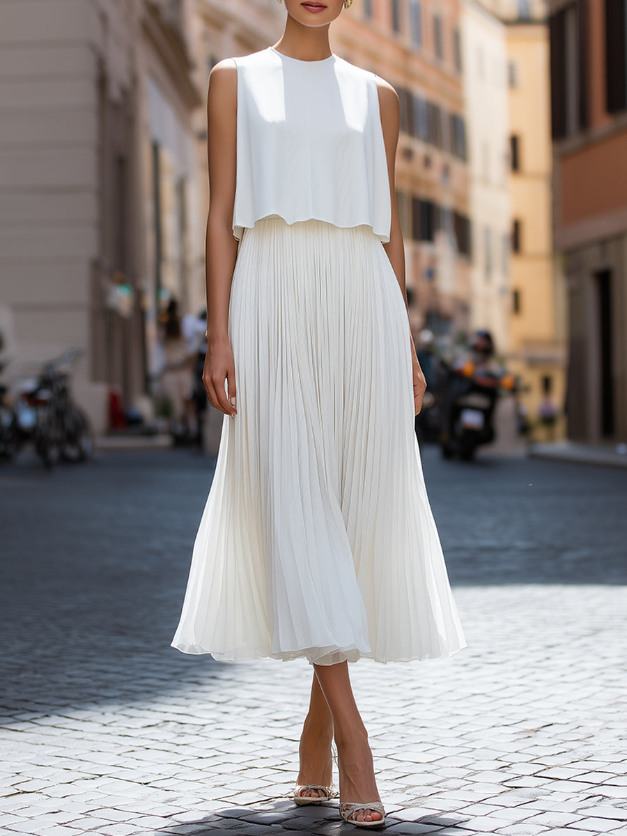 Ethereal Monochromatic Pleated Midi Dress