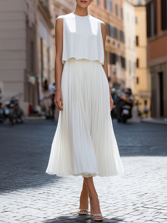Ethereal Monochromatic Pleated Midi Dress