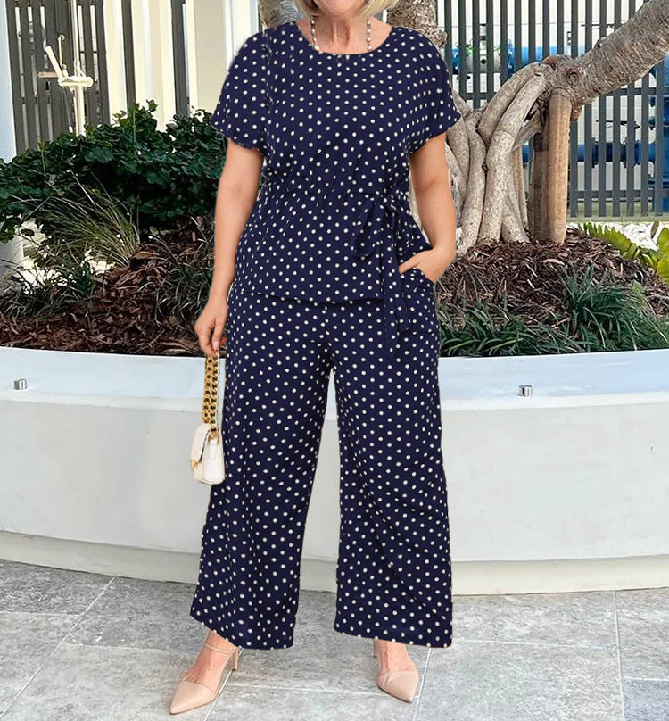 Polka-Dot Cinched Two-Piece Pantsuit