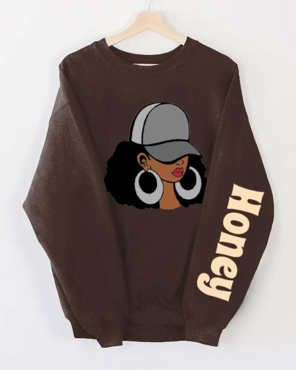 Honey Afro Woman Long Sleeve Sweatshirt