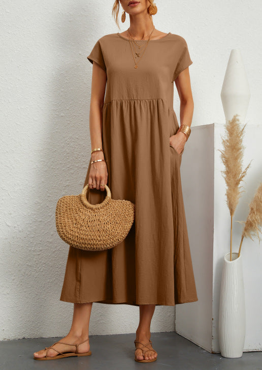 Cotton Linen round-Neck Swing Dress