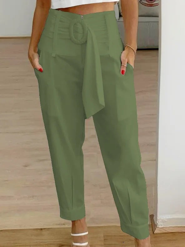 Spring and Summer New Casual Pocket Belt Long Pants Suit Pants