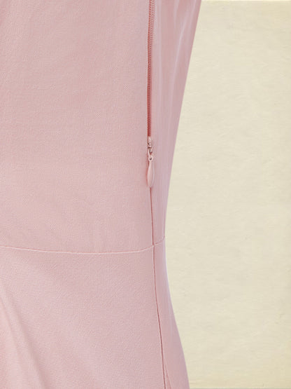 Maxi Cotton Dress Set, Half Sleeve, Round Neck, Floral, Pocket Design, French Vintage, Light Pink