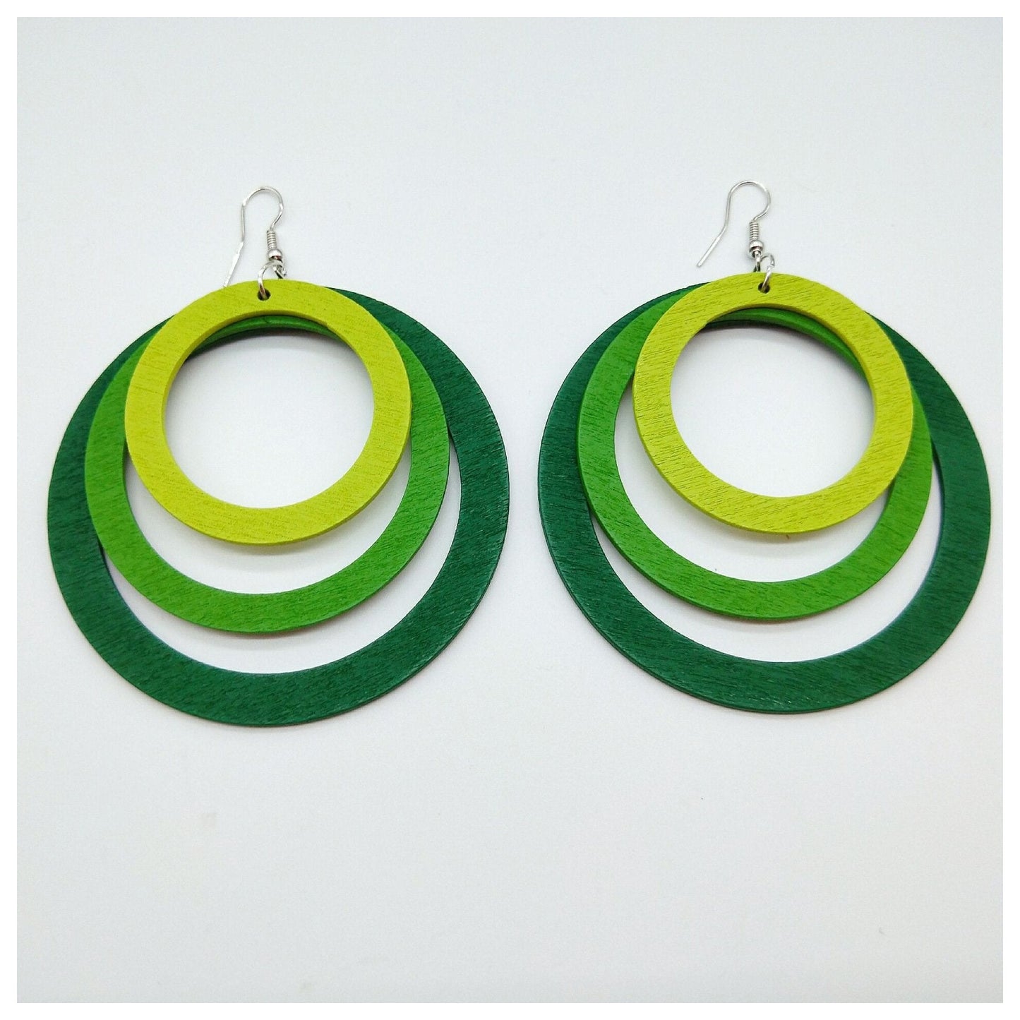 Exaggerated geometric circular wooden earrings