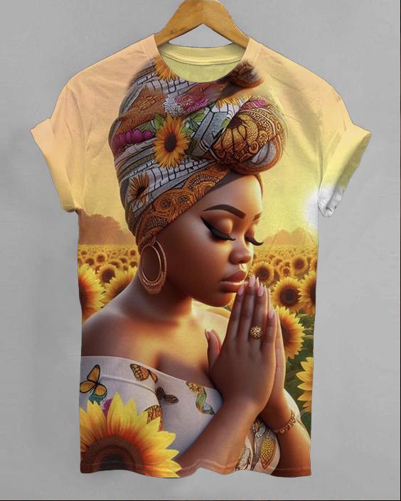 Peace Wishing Sunflower Woman Short Sleeve Tshirt