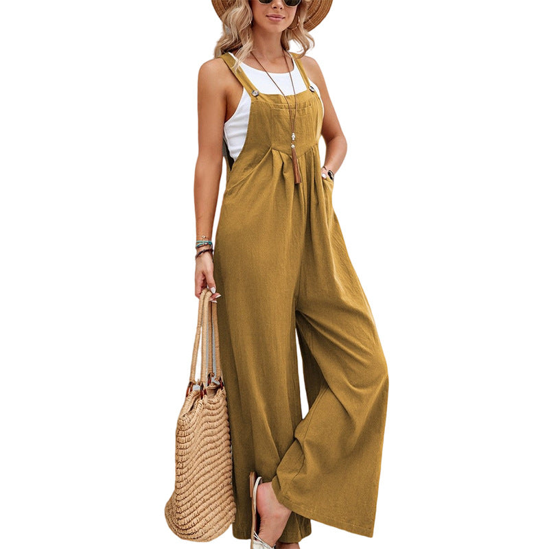 Women's Solid Color Casual Suspender Trousers Women