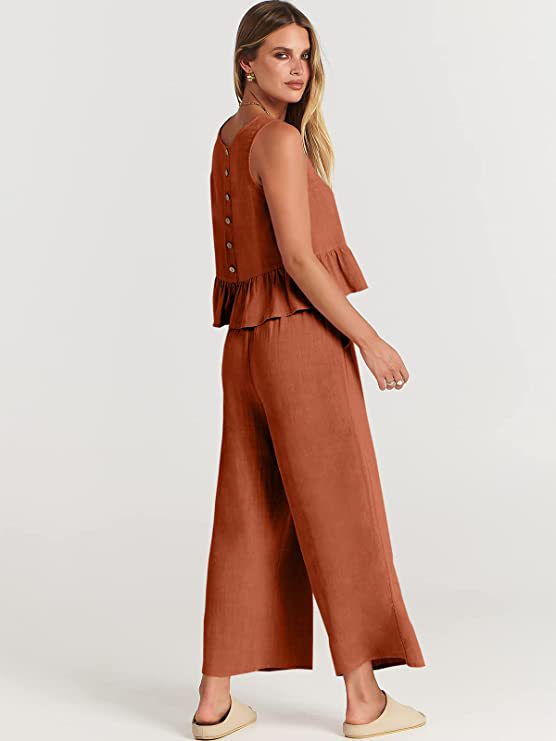 Sleeveless Pleated Vest Wide-Leg Cropped Pants Casual Suit