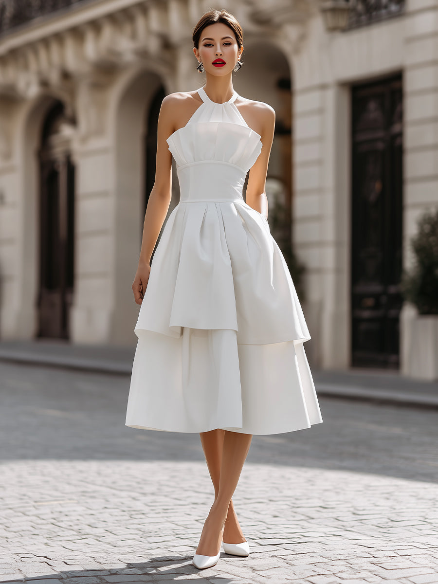 Halter Neck Layered A-Line Midi Dress