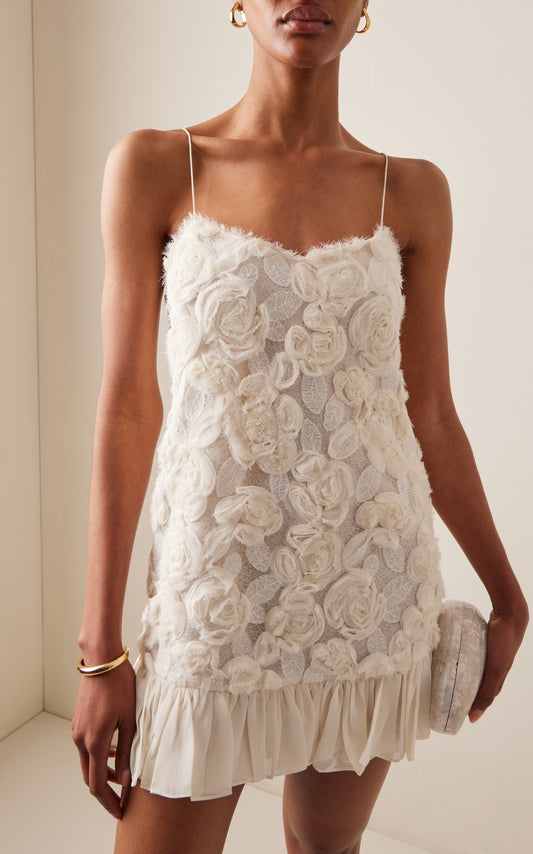 Blanc Rosette-Detailed Georgette Mini Dress