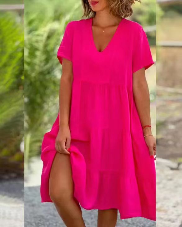 V-neck Loose Fashion Casual Tunic Dress