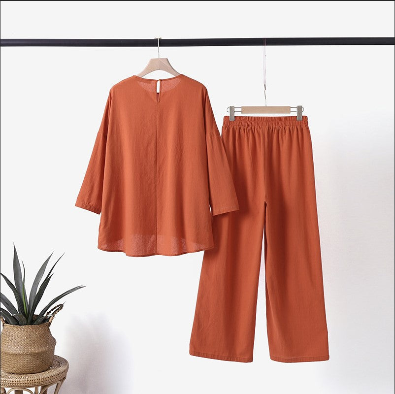 Plus Size Suit New  Autumn Casual Round Neck Tunic + Pants Two-Piece Set