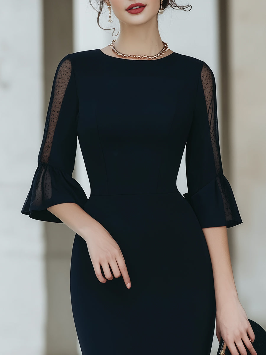 Sheer Sleeve Tailored Midi Dress