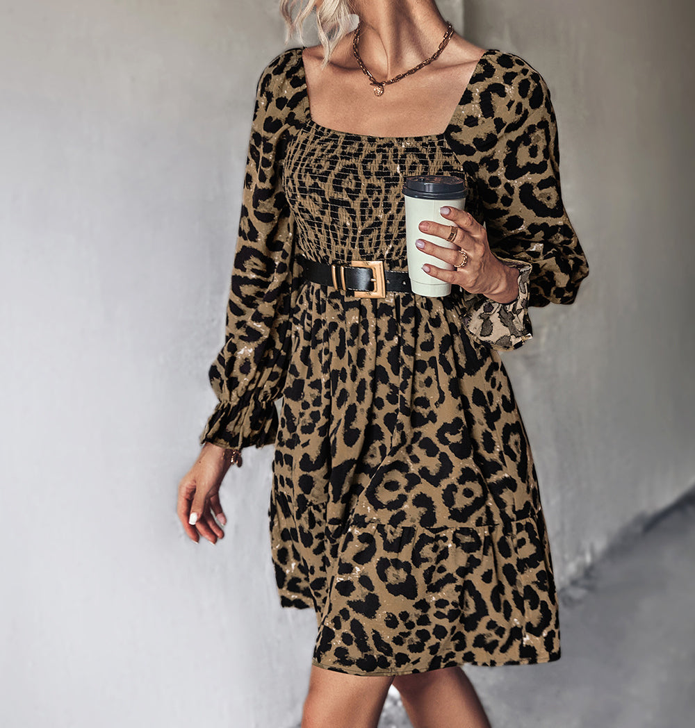 Leopard Print Long Sleeve Dress