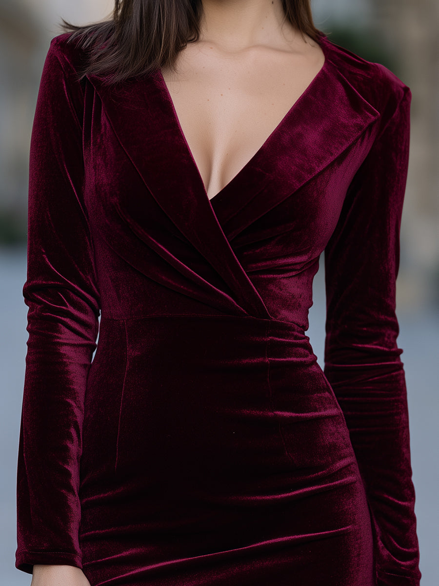 Velvet Wrap-Front Mini Dress