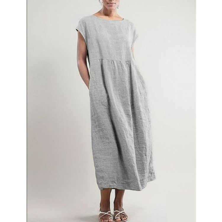 Cotton Linen round-Neck Swing Dress