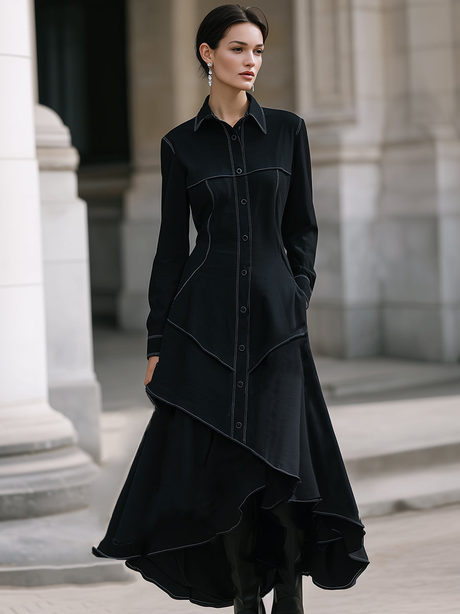 Stylish Asymmetric Layered Shirt Dress