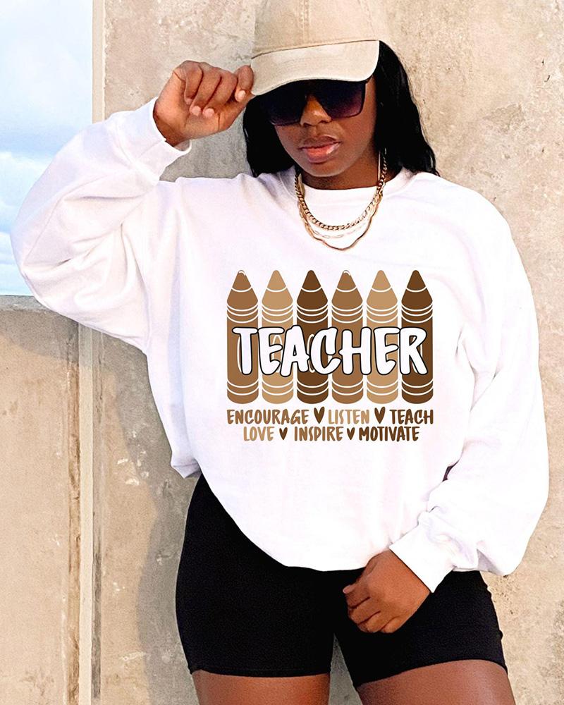 Melanin Crayons Teacher Long Sleeve Crewneck Sweatshirt